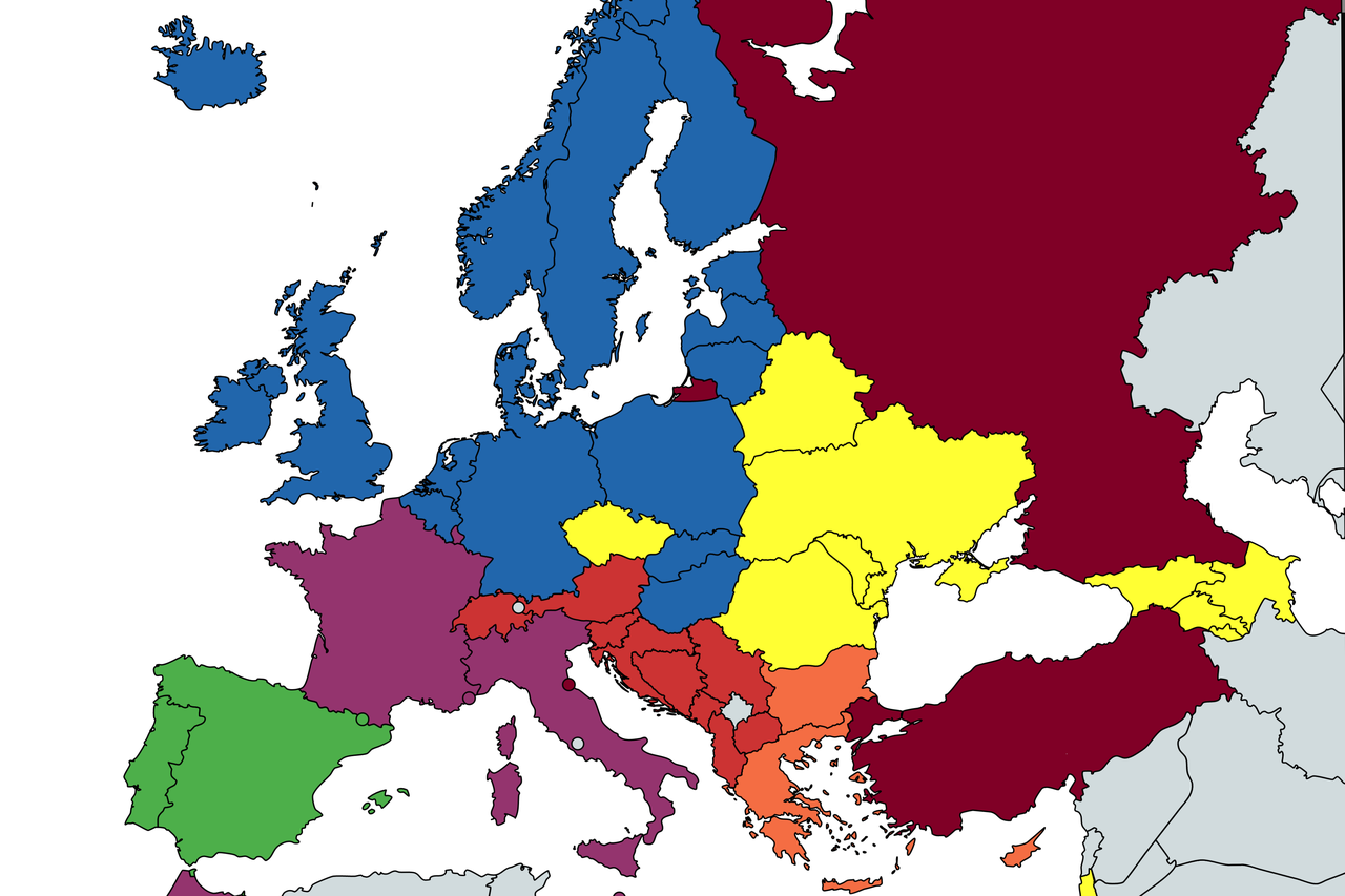 Karta Europe s označenim detektiranim zajednicama