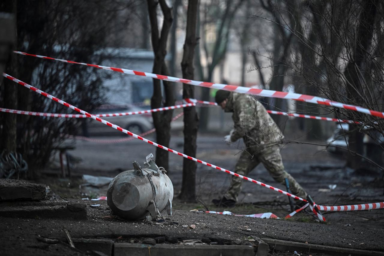 Ukrainian servicemen from air defence unit fire an anti aircraft cannon at a frontline near the town of Bakhmut