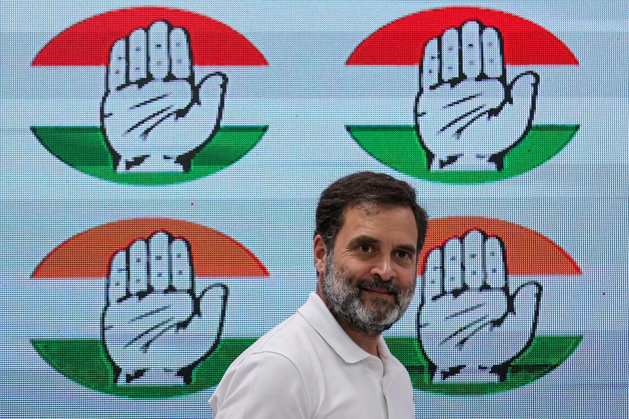 Rahul Gandhi, a senior leader of India's main opposition Congress party, arrives to address the media at Congress' headquarterss in New Delhi
