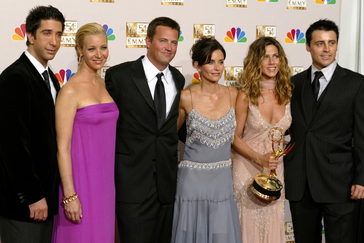 Friends cast appears with winner Jennifer Aniston at Emmy Awards