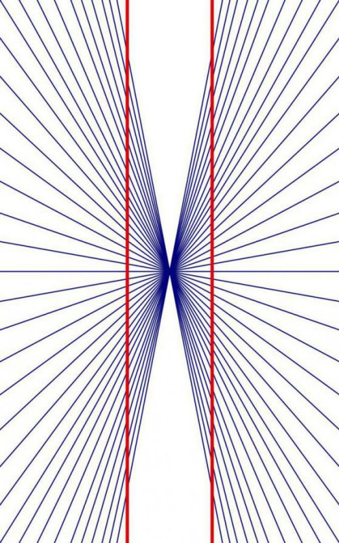 Heringova iluzija također je jedna od onih koje su također zbunile mnoge. Čini vam se kako je riječ o dvije kose crvene crte, no zapravo su obje potpuno ravne.