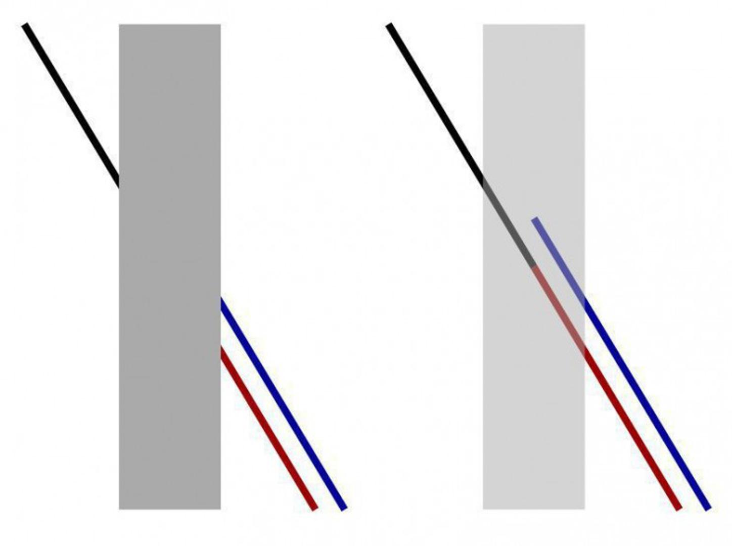 Poggendorffova iluzija je jedan od onih trikova optičke iluzije koji će vas natjerati da pogledate dva puta. Ako pogledate sliku s lijeve strane, činit će vam se da je crna crta nastavak donje plave crte, iako u stvarnosti nije!
