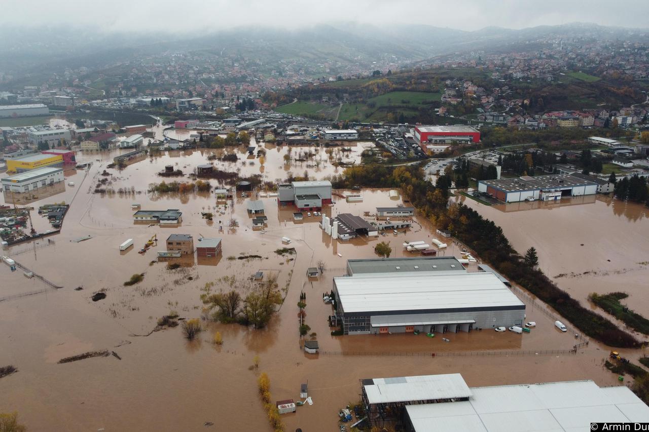Pogled iz zraka na poplavljeno područje Sarajeva