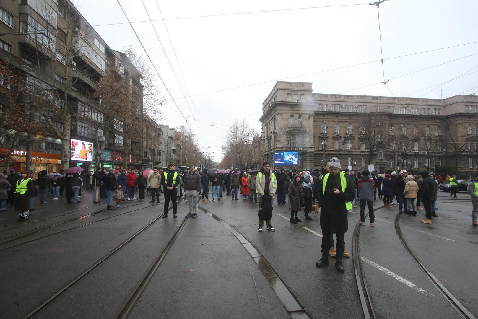 03, January, 2025, Belgrade - Students of the University of Belgrade, led by students of the Faculty of Electrical Engineering, came out to Vuk's monument, where they blocked traffic as part of the action "Stop, Serbia" in order to hold a 29-minute rally - for 29 victims, and the post was dedicated to the victims in Novi Sad, but also to the victims in Arilje and Cetinje. Photo: S.S./ATAImages

03, januar, 2025, Beograd - Studenti Beogradskog Univerziteta predvodjeni studentima Elektrotehnickog fakulteta izasli su kod Vukovog spomenika, gde su blokirali saobracaj u sklopu akciji "Zastani, Srbijo" kako bi odrzali skup 29 minuta - za 29 zrtava, a posta je odata stradalima u Novom Sadu, ali i ubijenima u Arilju i na Cetinju.  Photo: S.S./ATAImages Photo: S.S./ATA Images/PIXSELL