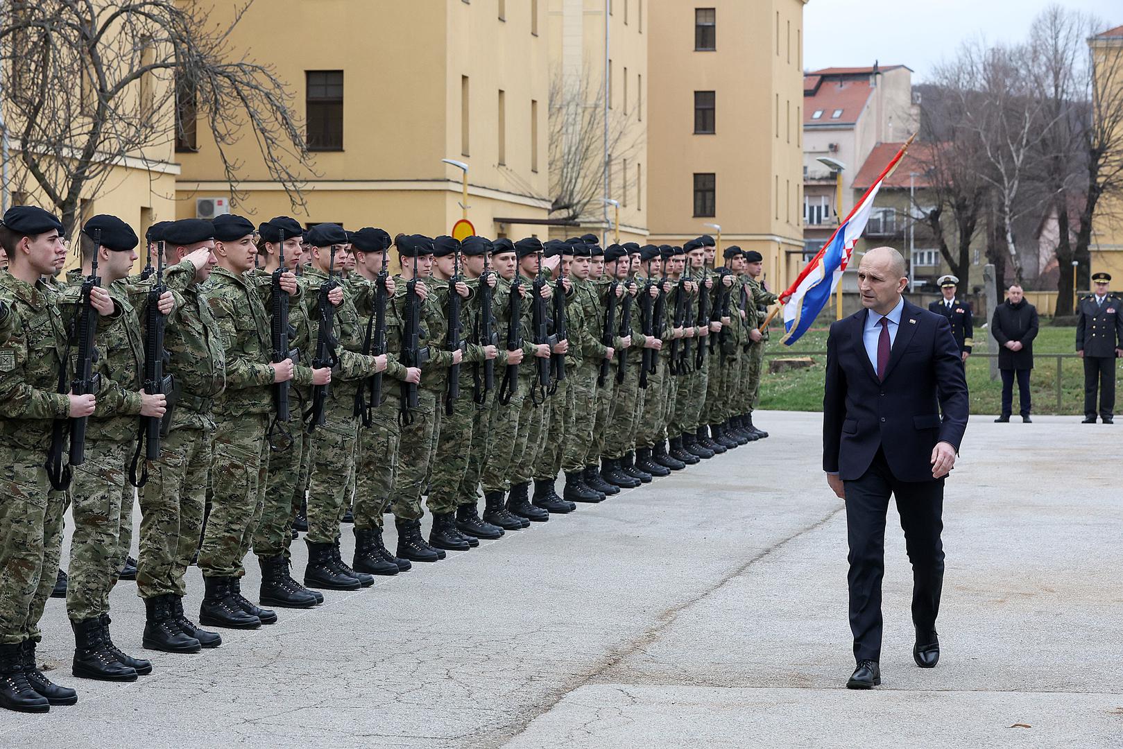 09.02.2024., Zagreb - Na Hrvatskom vojnom ucilistu Dr. Franjo Tudjman odrzana je svecana promocija 15. i 16. narastaja kadeta diplomskih studija Vojno inzenjerstvo i Vojno vodjenje i upravljanje te 15., 16. i 17. narastaja prijediplomskih studija Vojno inzenjerstvo i Vojno vodenje i upravljanje. Svecanosti je nazocio potpredsjednik Vlade RH i ministar obrane Ivan Anusic, te Robert Hranj, Slaven Zdilar, Andrija Kozina i Stjepan Lakusic. Photo: Goran Stanzl/PIXSELL