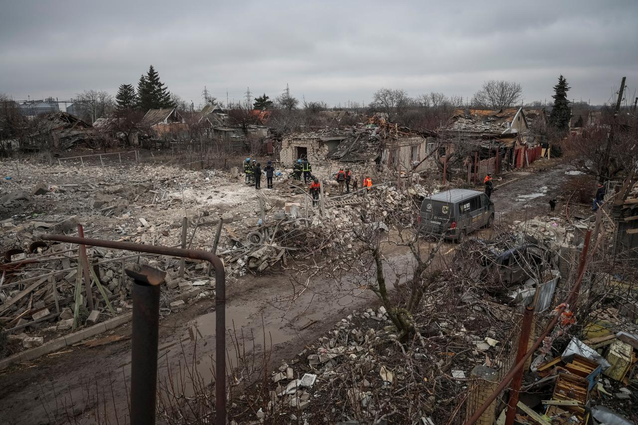 Aftermath of a Russian missile strike in the village of Rivne near Pokrovsk