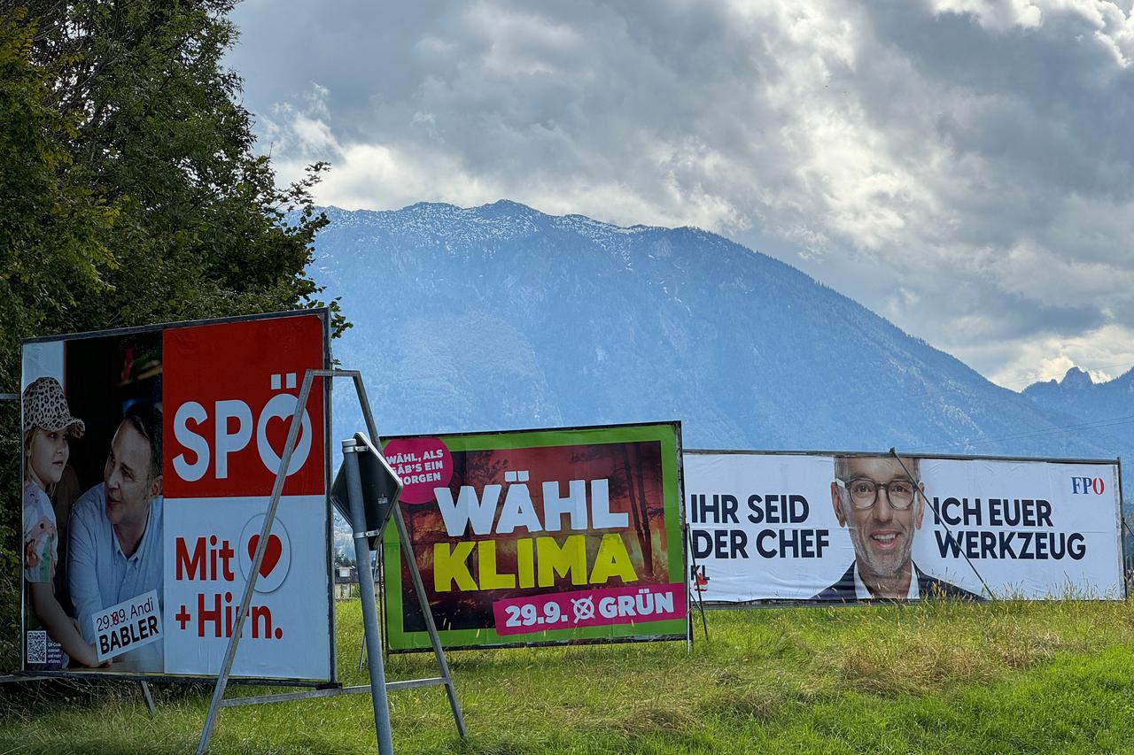 Election campaign placards for Sunday’s  Austrian general election near Salzburg