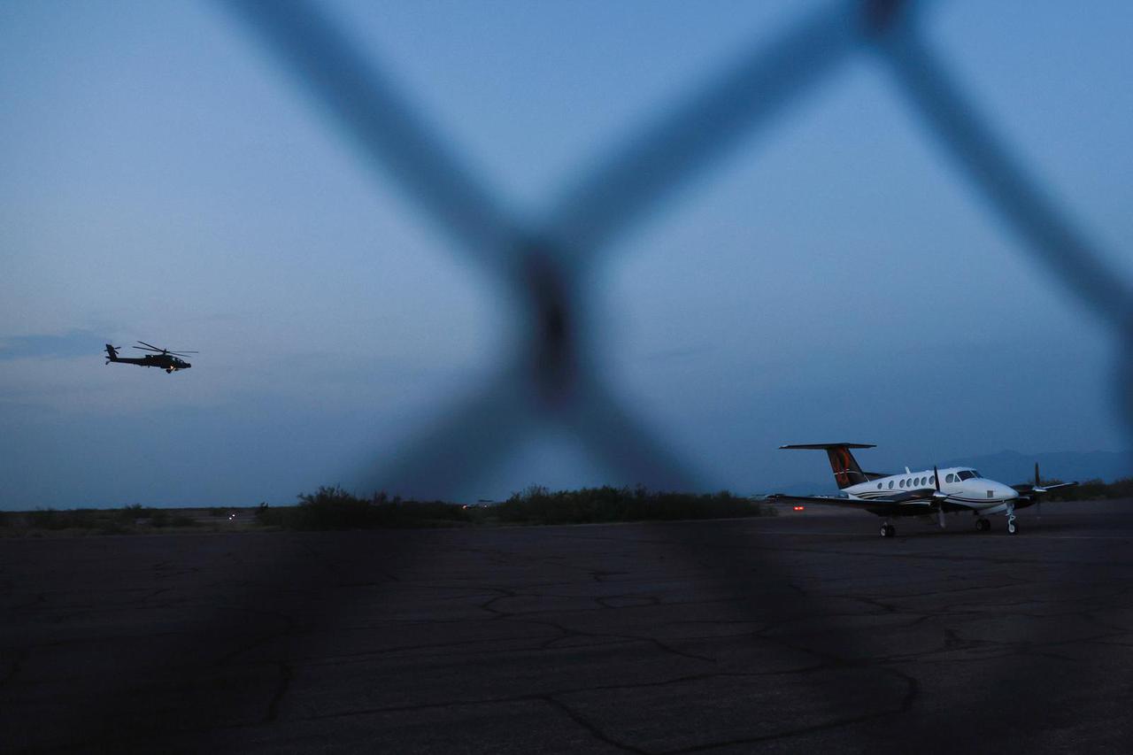 A plane believed to have carried Mexican drug lord Mexican drug lord Ismael "El Mayo" and Joaquin Guzman Lopez arrested in El Paso, is seen in Santa Teresa