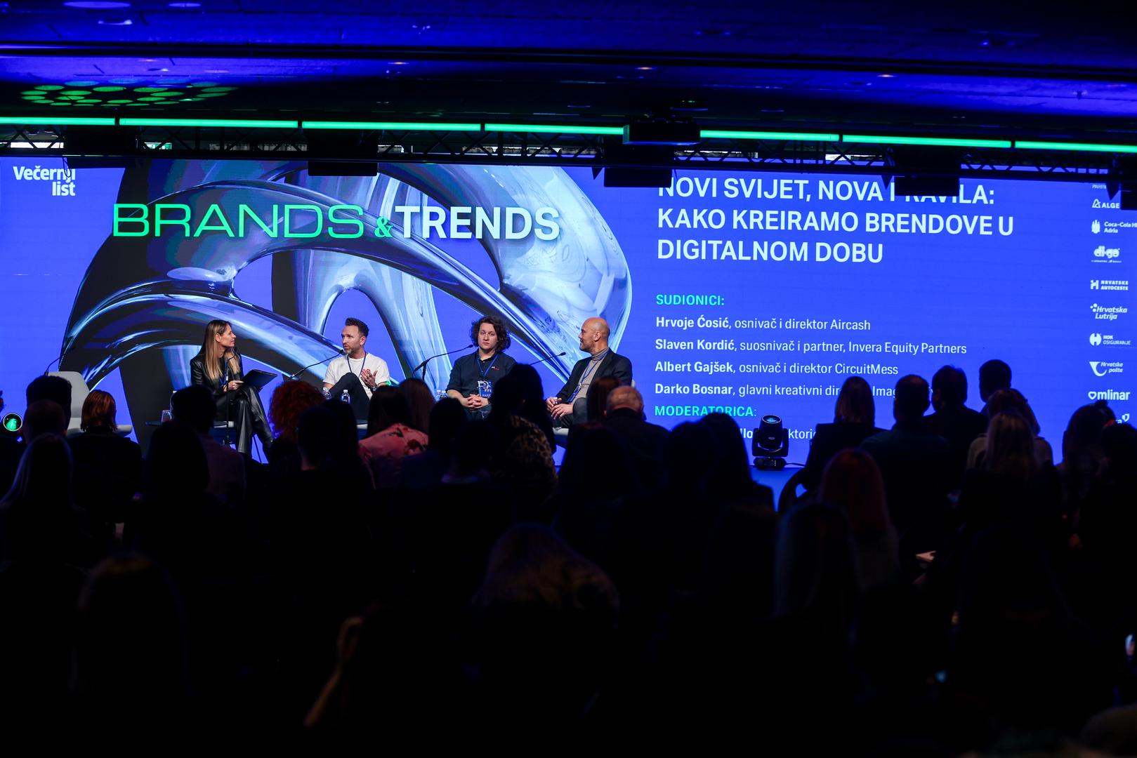 12.12..2024., Zagreb - Konferencija "Brands&Trends" u hotelu Zonar. Panel: Novi svijet, nova pravila: kako kreiramo brendove u digitalnom dobu. Panelisti: Hrvoje Cosic, osnivac i direktor Aircash, Albert Gajsek, osnivac i direktor CircuitMess, Darko Bosnar, glavni kreativni direktor, Imago Ogilvy, Moderator: Dunja Ivana Ballon, direktorica HURA i IAB. Photo: Igor Kralj/PIXSELL