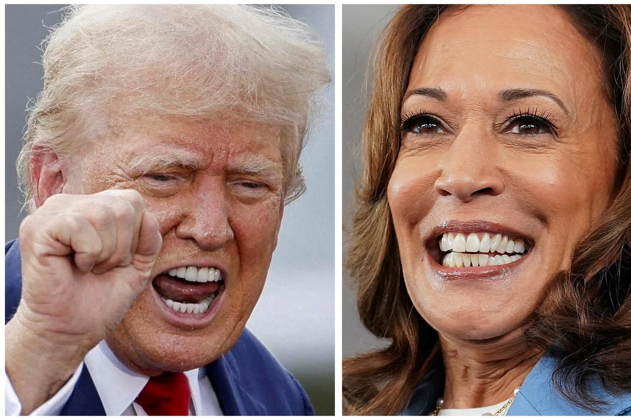 FILE PHOTO: Former U.S. President Donald Trump and U.S. Vice President Kamala Harris combo photograph