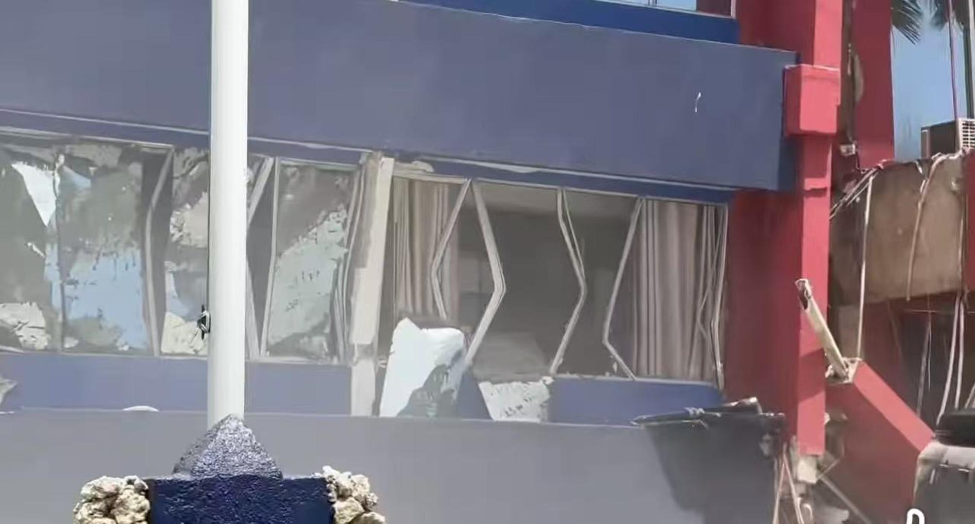 (241217) -- PORT VILA, Dec. 17, 2024 (Xinhua) -- A screenshot from a video shows a building damaged after an earthquake in Port Vila, Vanuatu, Dec. 17, 2024. At least one person died and a mass casualty triage was set up at a hospital in Port Vila after a 7.3-magnitude earthquake struck Vanuatu Tuesday, the Australian Broadcasting Corporation (ABC) reported. (Xinhua) Photo: Guo Xinhui/XINHUA