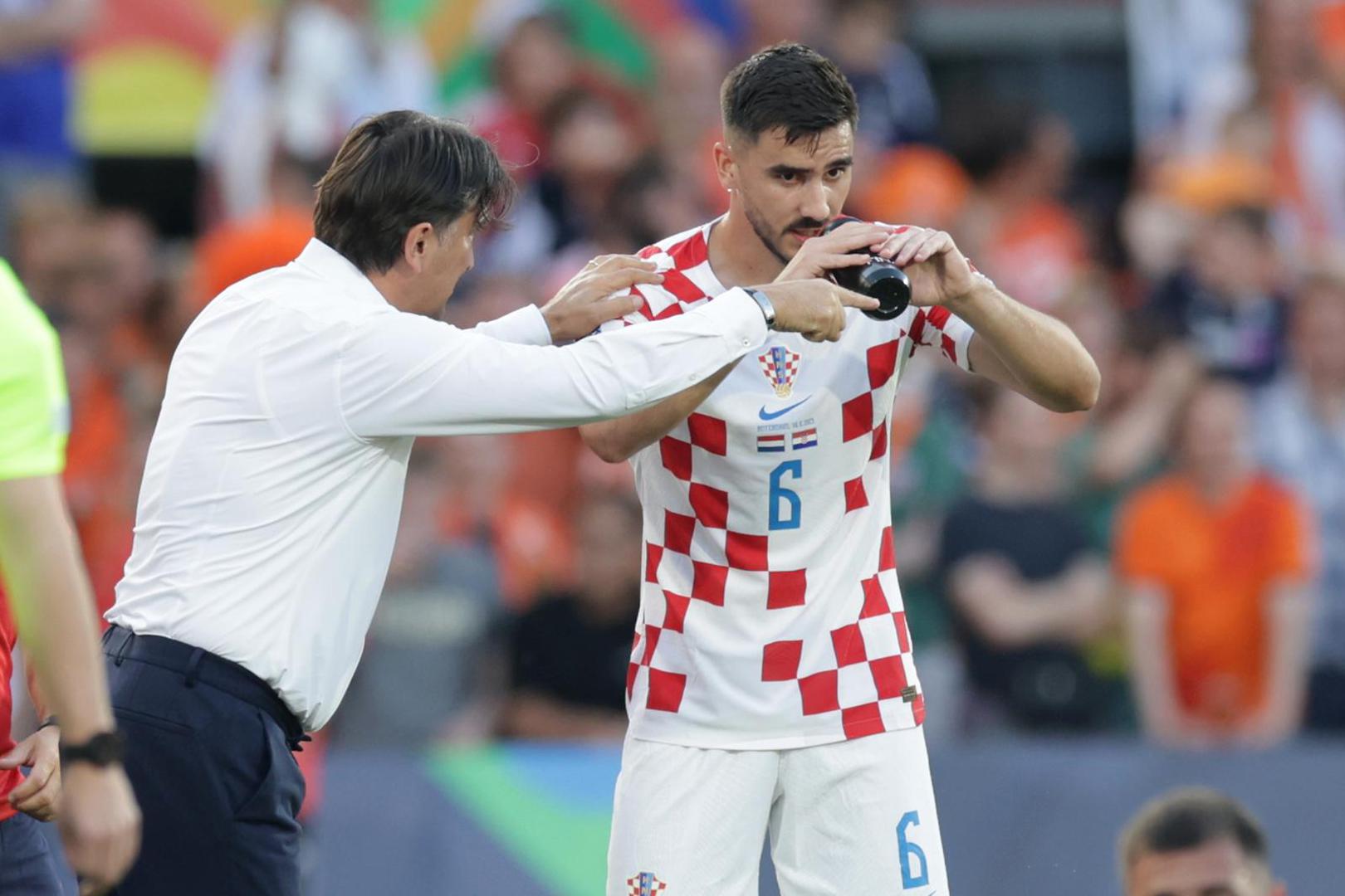 14.06.2023., stadion Feyenoord "De Kuip", Rotterdam, Nizozemska - UEFA Liga Nacija, polufinale, Nizozemska - Hrvatska. izbornik Hrvatske Zlatko Dalic, Josip Sutalo Photo: Luka Stanzl/PIXSELL