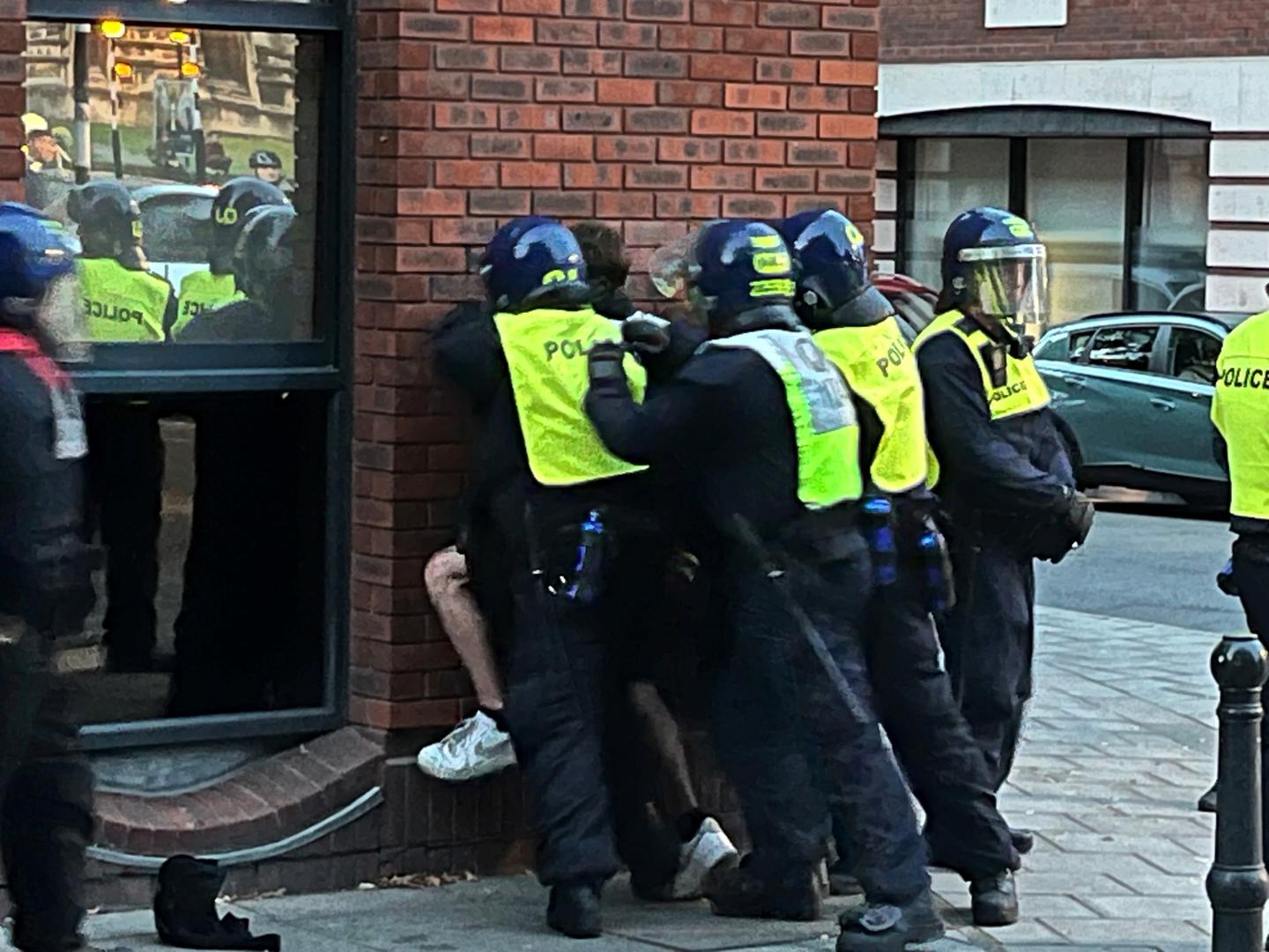 BEST QUALITY AVAILABLE Police detain a man after a protest in Bristol, following the stabbing attacks on Monday in Southport, in which three young children were killed. Picture date: Saturday August 3, 2024. Photo: Rod Minchin/PRESS ASSOCIATION