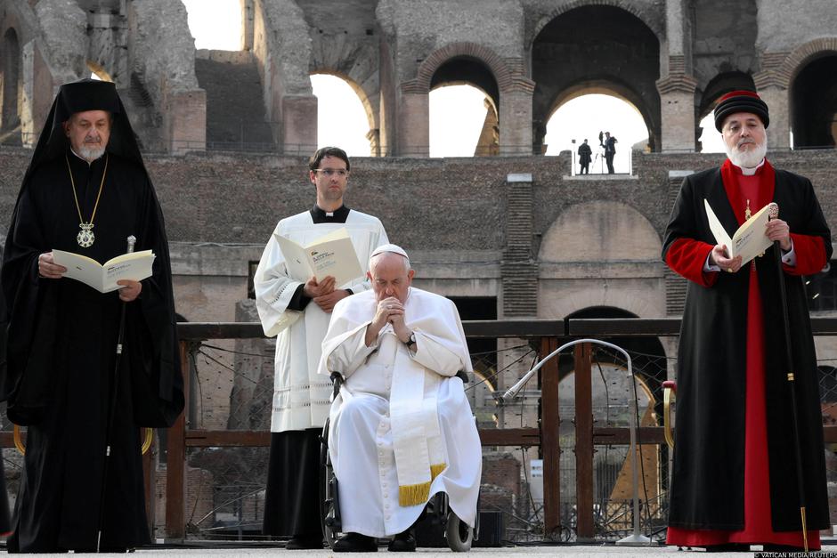 Pope Francis leads inter-religious prayer for peace at the Colosseum in Rome