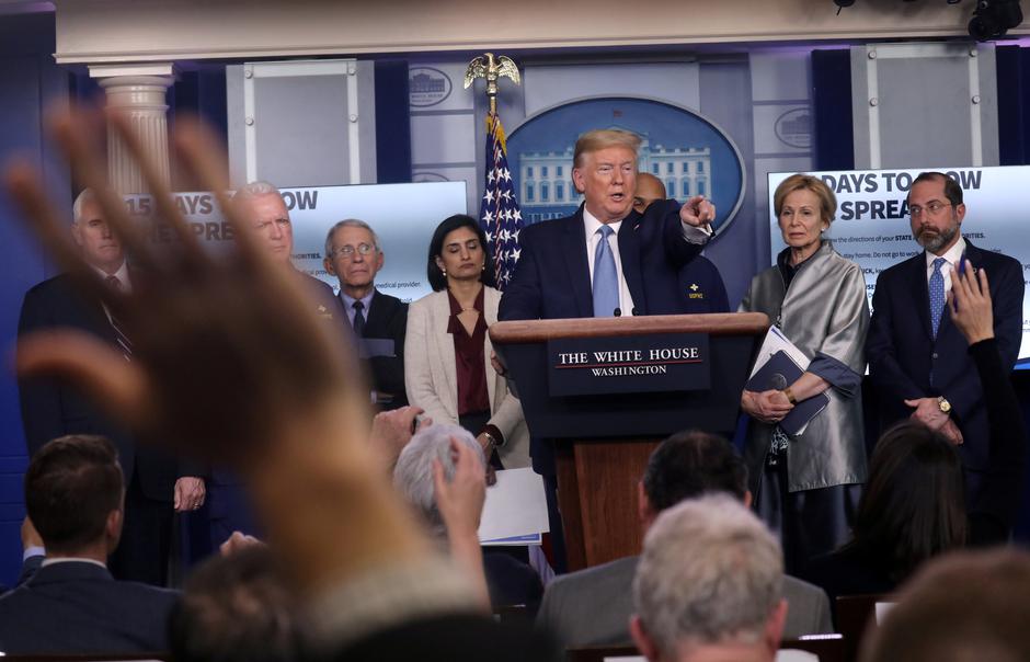 U.S. President Trump gives a press briefing on the coronavirus disease (COVID-19) outbreak in Washington