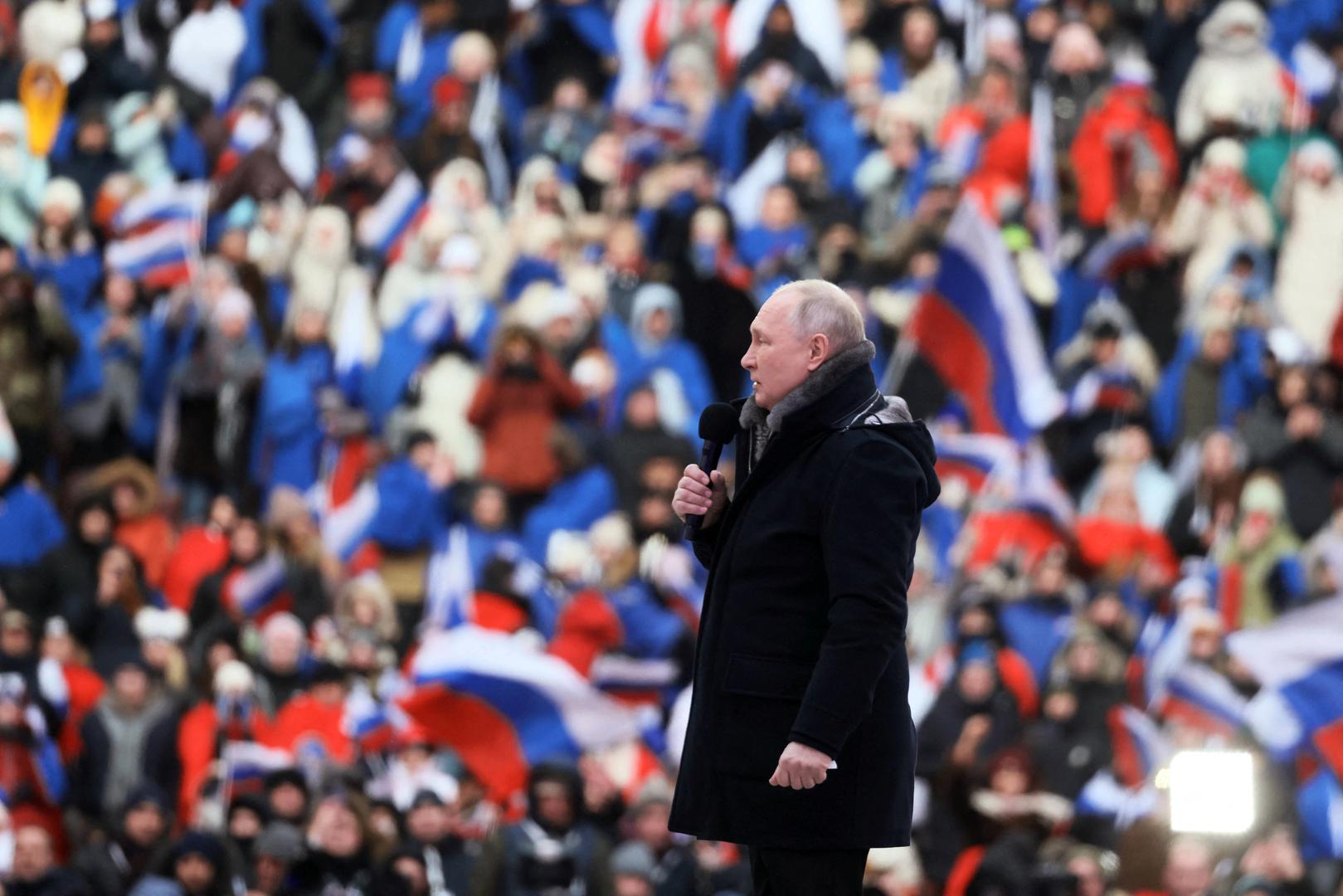 Russian President Vladimir Putin attends a concert dedicated to Russian service members involved in the country's military campaign in Ukraine, on the eve of the Defender of the Fatherland Day at Luzhniki Stadium in Moscow, Russia February 22, 2023. Sputnik/Mikhail Metzel/Pool via REUTERS ATTENTION EDITORS - THIS IMAGE WAS PROVIDED BY A THIRD PARTY. Photo: SPUTNIK/REUTERS