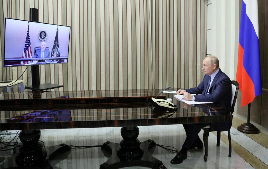 FILE PHOTO: Russian President Vladimir Putin holds talks with U.S. President Joe Biden via a video link in Sochi