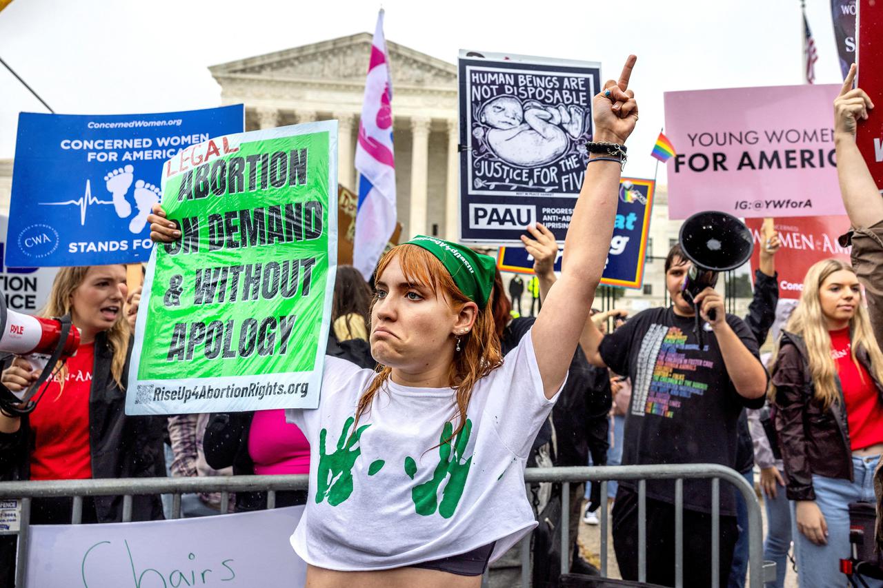 Demonstrators protest near the Supreme Court over abortion rights in Washington