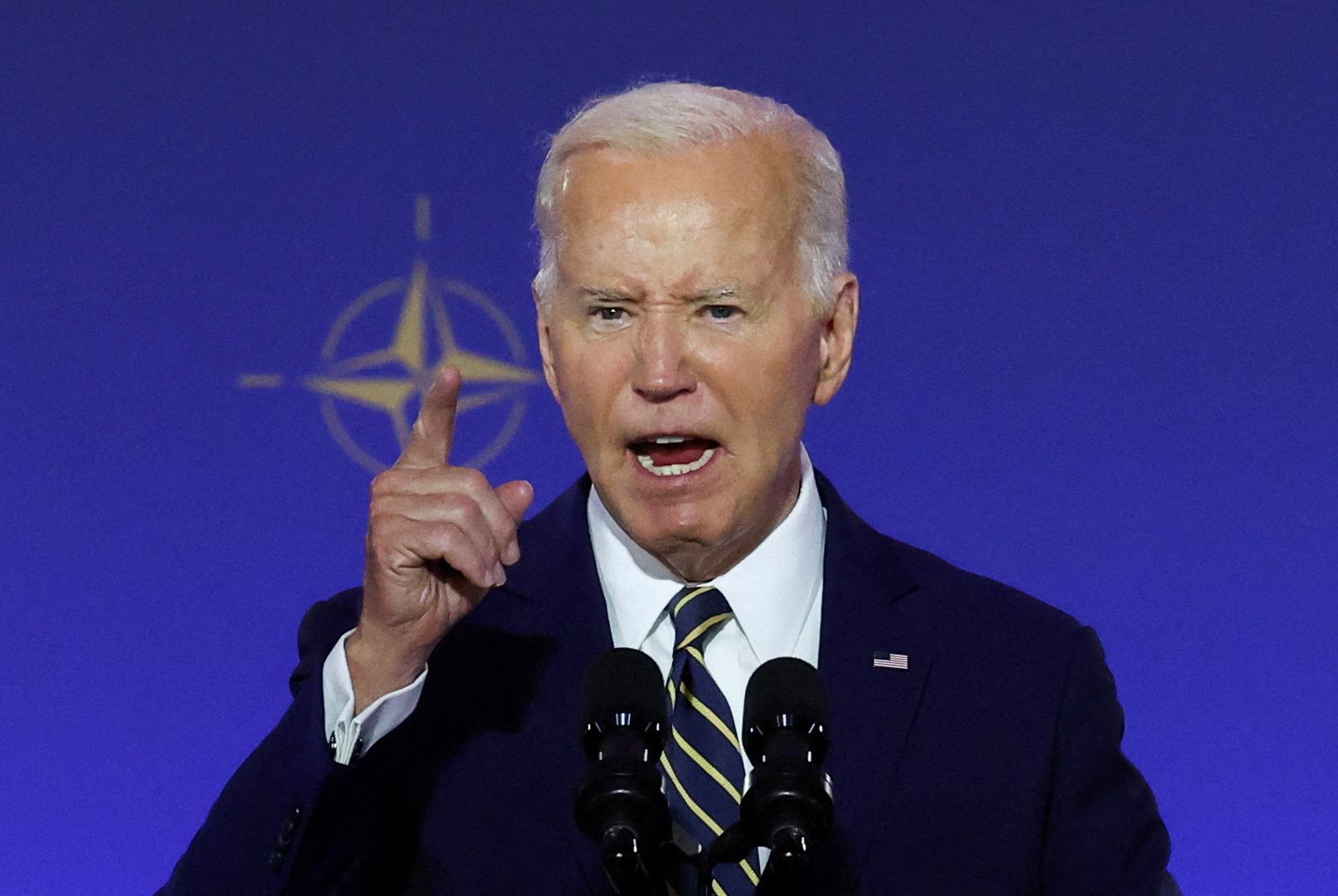 U.S. President Joe Biden speaks at a NATO event to commemorate the 75th anniversary of the alliance, in Washington, U.S., July 9, 2024. REUTERS/Yves Herman     TPX IMAGES OF THE DAY Photo: YVES HERMAN/REUTERS