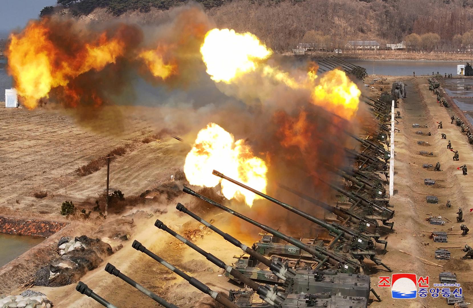 The Korean People's Army conducts an artillery firing drill, KCNA news agency reported, in North Korea, March 7, 2024 in this picture released on March 8, 2024, by the Korean Central News Agency.    KCNA via REUTERS    ATTENTION EDITORS - THIS IMAGE WAS PROVIDED BY A THIRD PARTY. REUTERS IS UNABLE TO INDEPENDENTLY VERIFY THIS IMAGE. NO THIRD PARTY SALES. SOUTH KOREA OUT. NO COMMERCIAL OR EDITORIAL SALES IN SOUTH KOREA. Photo: KCNA/REUTERS