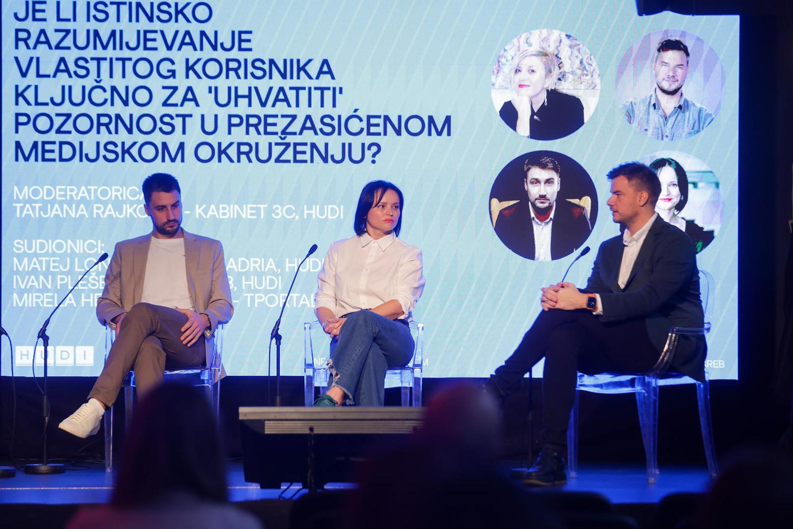 17.11.2023., Zagreb - Konferencija SoMo Borac odrzava se u zagrebackoj Tvornici kulture. Panel - Je li istinsko razumijevanje vlastitog korisnika kljucno za uhvatiti pozornost u prezasicenom medijskom okruzenju? Tatjana Rajkovic - Kabinet, Matej Loncaric, Ivan Plese, Mirela Hegedis Horvat.  Photo: Luka stanzl/PIXSELL