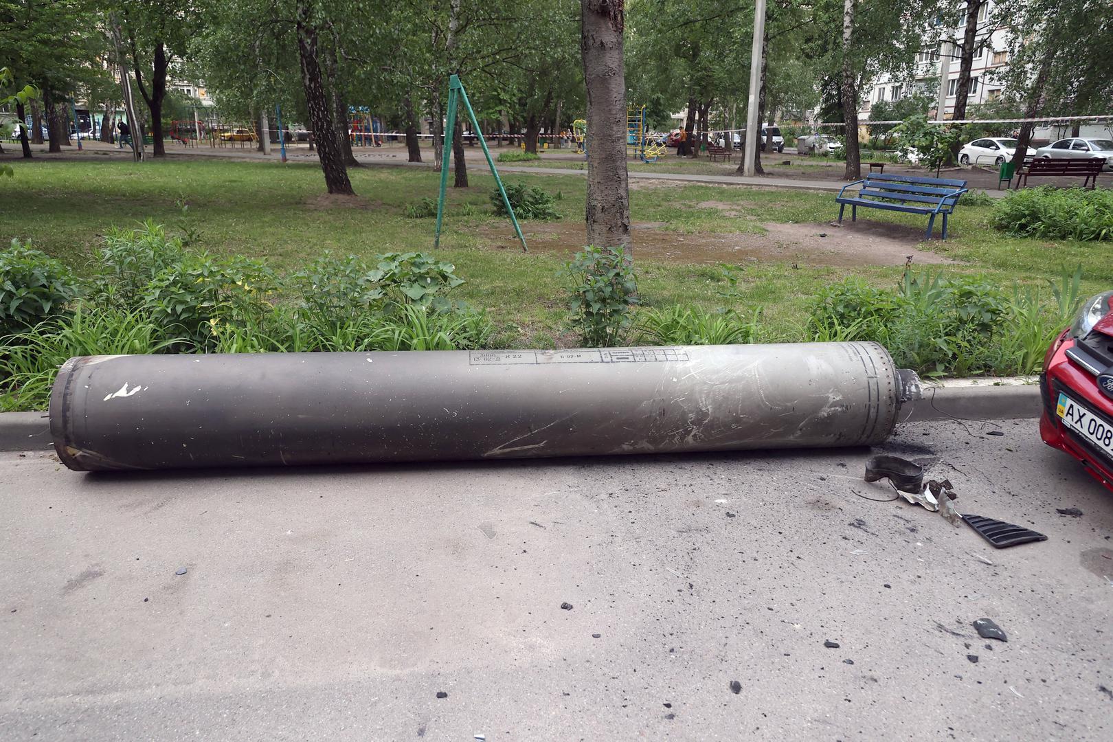 Remains of an unexploded Russian missile that fell in a residential area of Kharkiv, northeastern Ukraine, May 14, 2024. A Russian air strike has hit a high-rise residential building in Kharkiv, local officials said, as Russian forces continued to make deeper advances. There was no immediate mention of casualties or the extent of the damage, according to the regional governor, who warned there was a threat of more strikes coming. More than 7,000 people have fled Kharkiv since Russia launched its ground invasion on Friday as Kyiv’s top general warned that while the situation was stabilising, his troops are outgunned and outnumbered. Photo by Viacheslav Madiievskyi/Ukrinform/ABACAPRESS.COM Photo: Madiyevskyy Vyacheslav/Ukrinform/ABACA