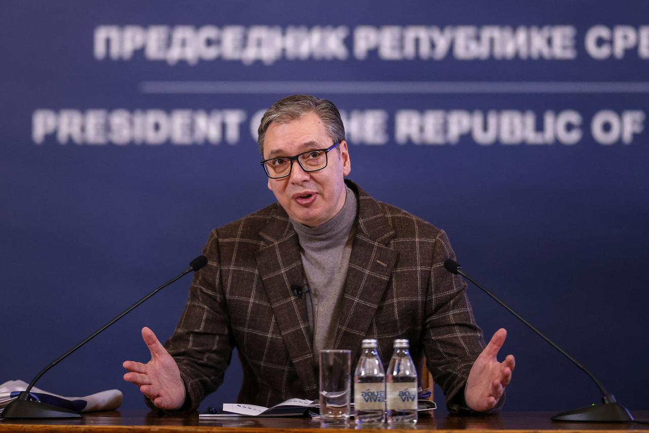 Serbian President Aleksandar Vucic news conference in Belgrade