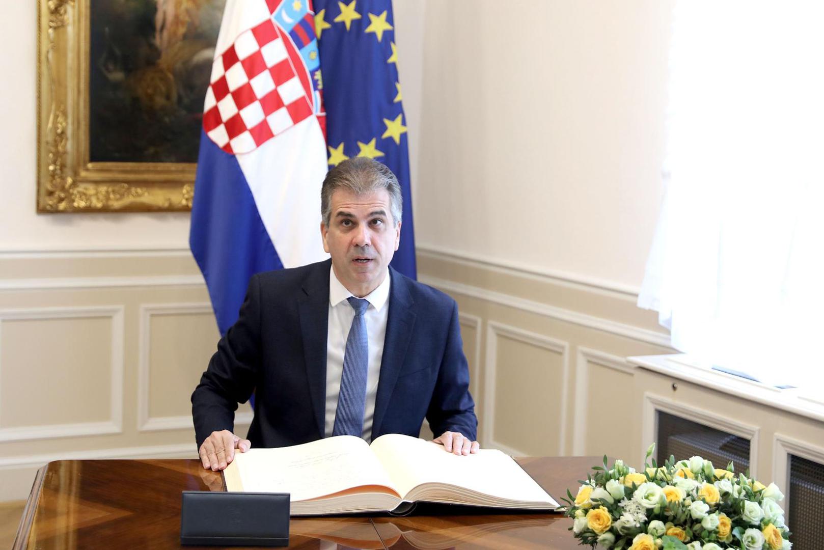 29.05.2023., Zagreb - Predsjednik Vlade Andrej Plenkovic primio je u Banskim dvorima ministra vanjskih poslova Drzave Izrael Elija Cohena. Photo: Patrik Macek/PIXSELL