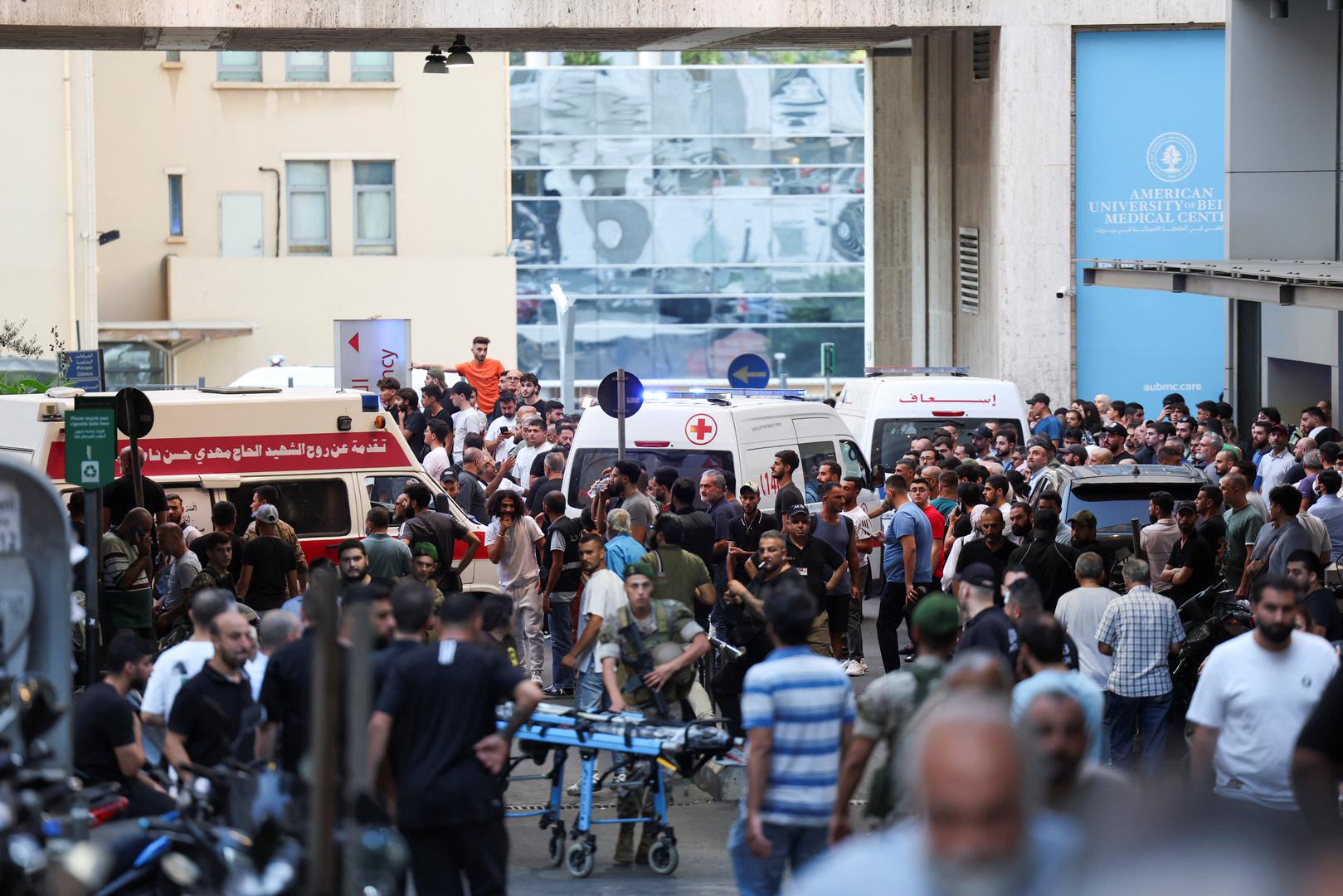 Ambulances arrive to American University of Beirut Medical Center (AUBMC) as more than 1,000 people, including Hezbollah fighters and medics, were wounded when the pagers they use to communicate exploded across Lebanon, according to a security source, in Beirut, Lebanon September 17, 2024. REUTERS/Mohamed Azakir Photo: MOHAMED AZAKIR/REUTERS