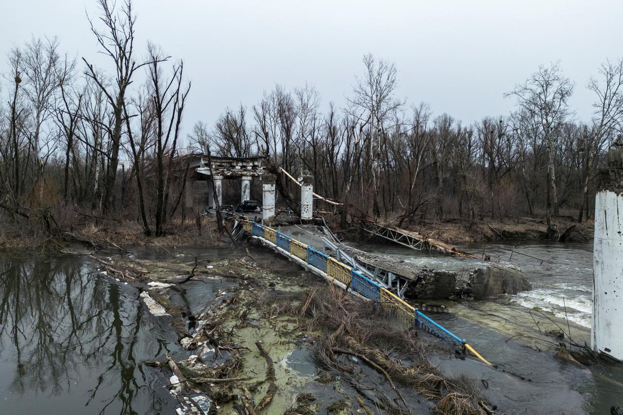 View shows a bridge over the Siverskyi Donets river, destroyed during a Russian attack on Ukraine in Donetsk region