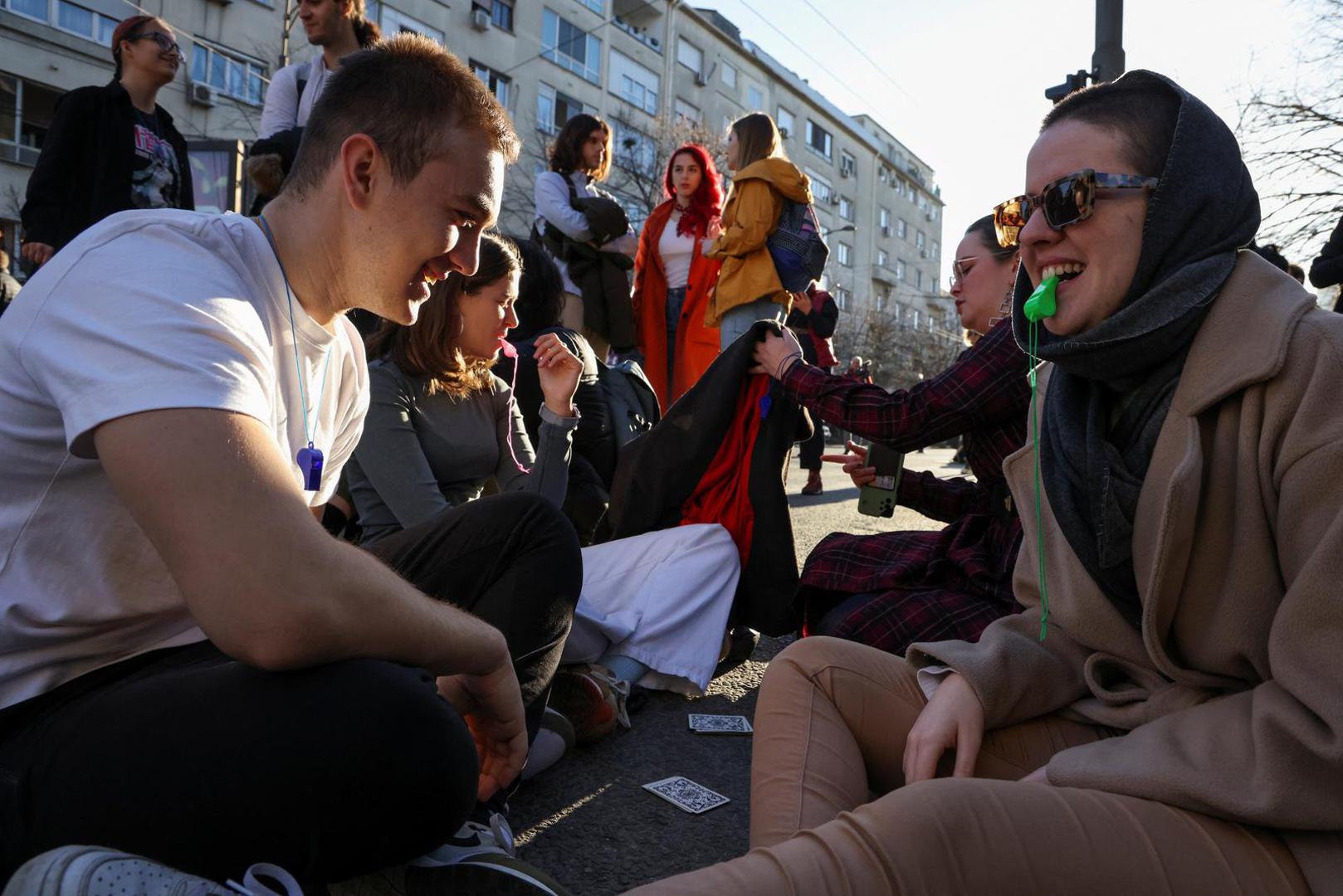 Students block the road, during a protest against alleged major election law violations in the Belgrade city and parliament races, in Belgrade, Serbia, December 25, 2023. REUTERS/Zorana Jevtic Photo: ZORANA JEVTIC/REUTERS