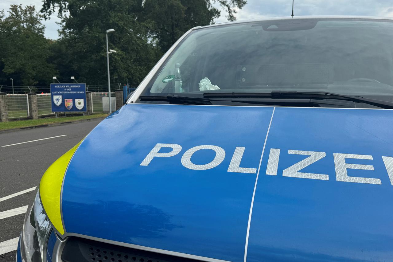 Police car blocks entrance to German military base of Cologne Wahn