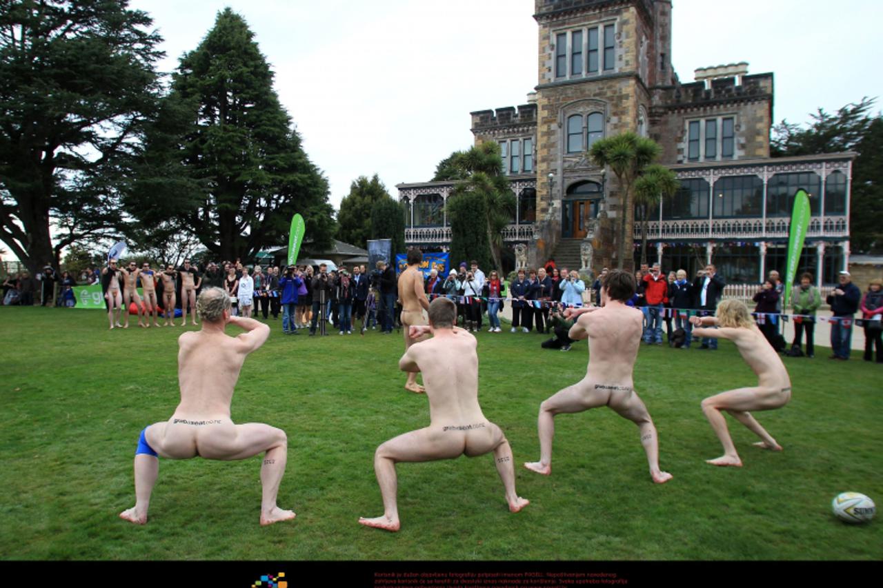 \'EDITORS NOTE NUDITY  The New Zealand Nude Blacks prepare for their naked rugby match against the Romanian Vampires at Larnach Castle, near Dunedin, New Zealand. PRESS ASSOCIATION Photo. Picture date