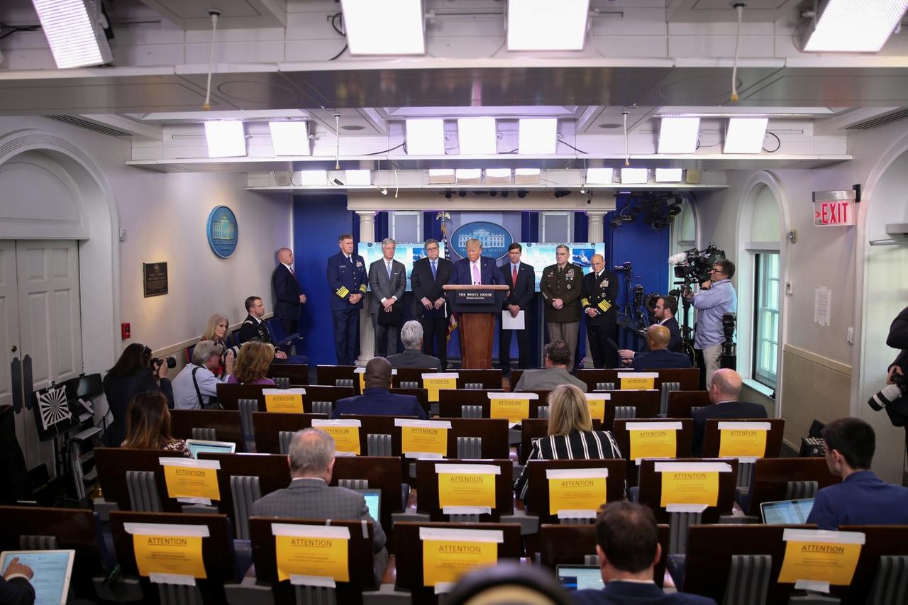 U.S. President Trump and his administration announce moves against Venezuela at coronavirus response briefing at the White House in Washington