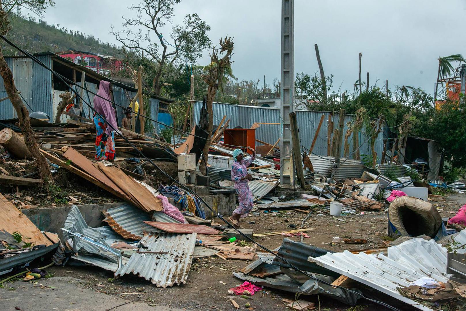 A scene of devastation after the cyclone Chido hit France’s Indian Ocean territory of Mayotte, on December 14, 2024 in the Bandrajou Kaweni district of the capital Mamoudzou. At least several hundred people are feared to have been killed after the worst cyclone in almost a century ripped through the French Indian Ocean territory of Mayotte on Saturday, uprooting trees, tearing houses apart and pounding the impoverished archipelago’s already weak infrastructure. Rescuers have been dispatched to the islands, which lie between the coast of Mozambique and Madagascar, but their efforts are likely to be hindered by damage to airports and electricity distribution in an area where clean drinking water is subject to chronic shortages. Photo by David Lemor/ABACAPRESS.COM Photo: Lemor David/ABACA/ABACA