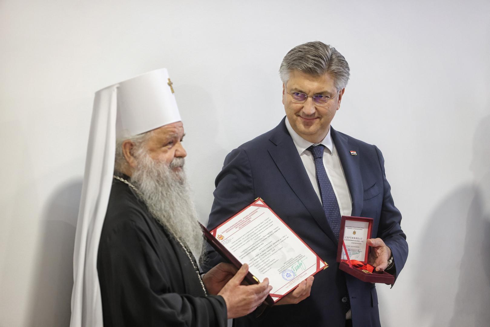 20.05.2023. Zagreb- Svecanost prigodom posvecenja makedonske pravoslavne crkve Sveta Zlata Meglenska u Novoj cesti 176. Svecanosti je nazocio predsjednik Vlade RH Andrej Plenkovic s ministrima Anjom Simpragom i Ivanom Malenicom. Andrej Plenkovic i arhiepiskop ohridski i makedonski, gospodin Stefan. Photo: Boris Scitar/PIXSELL