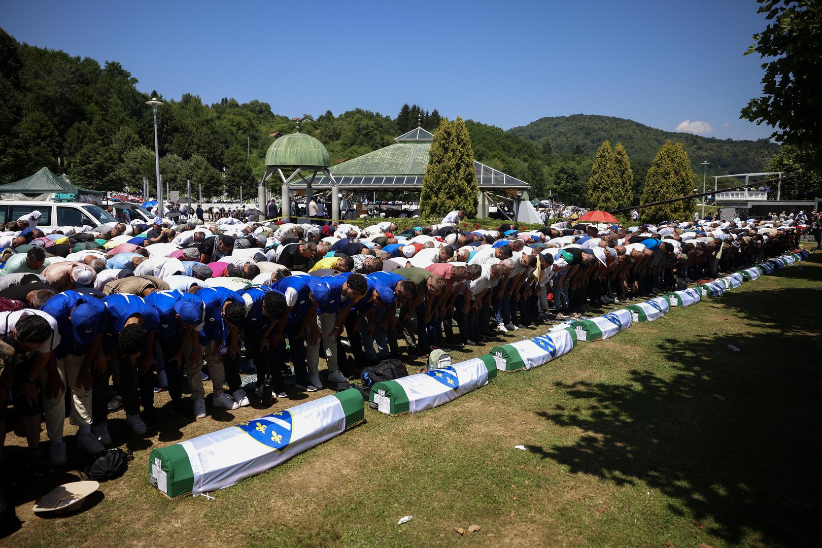 11.07.2024., Potocari, Bosna i Hercegovina - U Memorijalnom centru Srebrenica-Potocari obiljezena 29. godisnjica genocida nad Bosnjacima "Sigurne zone UN-a" Srebrenica, te je klanjana dzenaza i obavljen ukop za 14 nevinih zrtava genocida u Srebrenici. Photo: Armin Durgut/PIXSELL