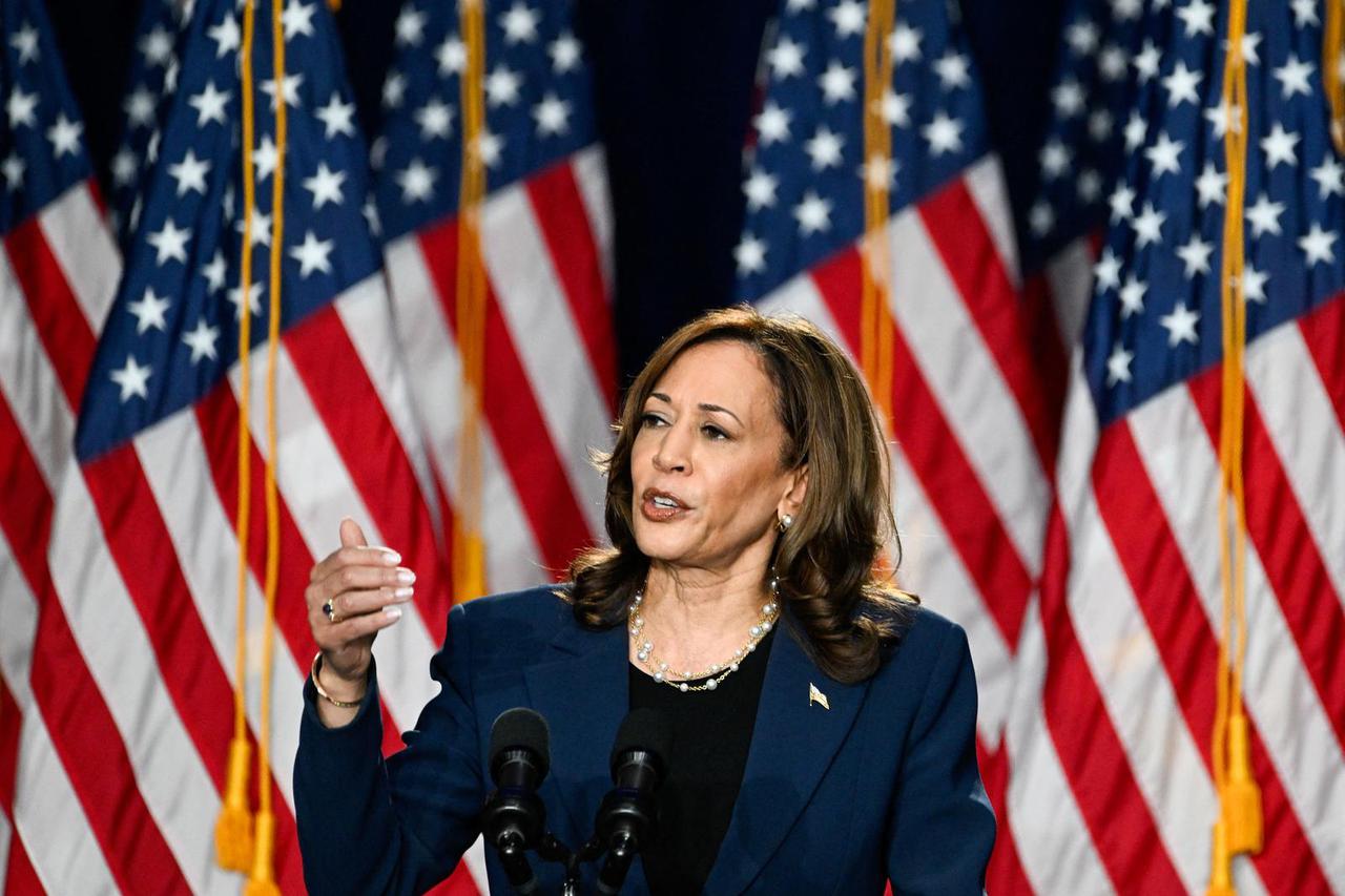 U.S. Vice President Kamala Harris attends a campaign event at West Allis Central High School