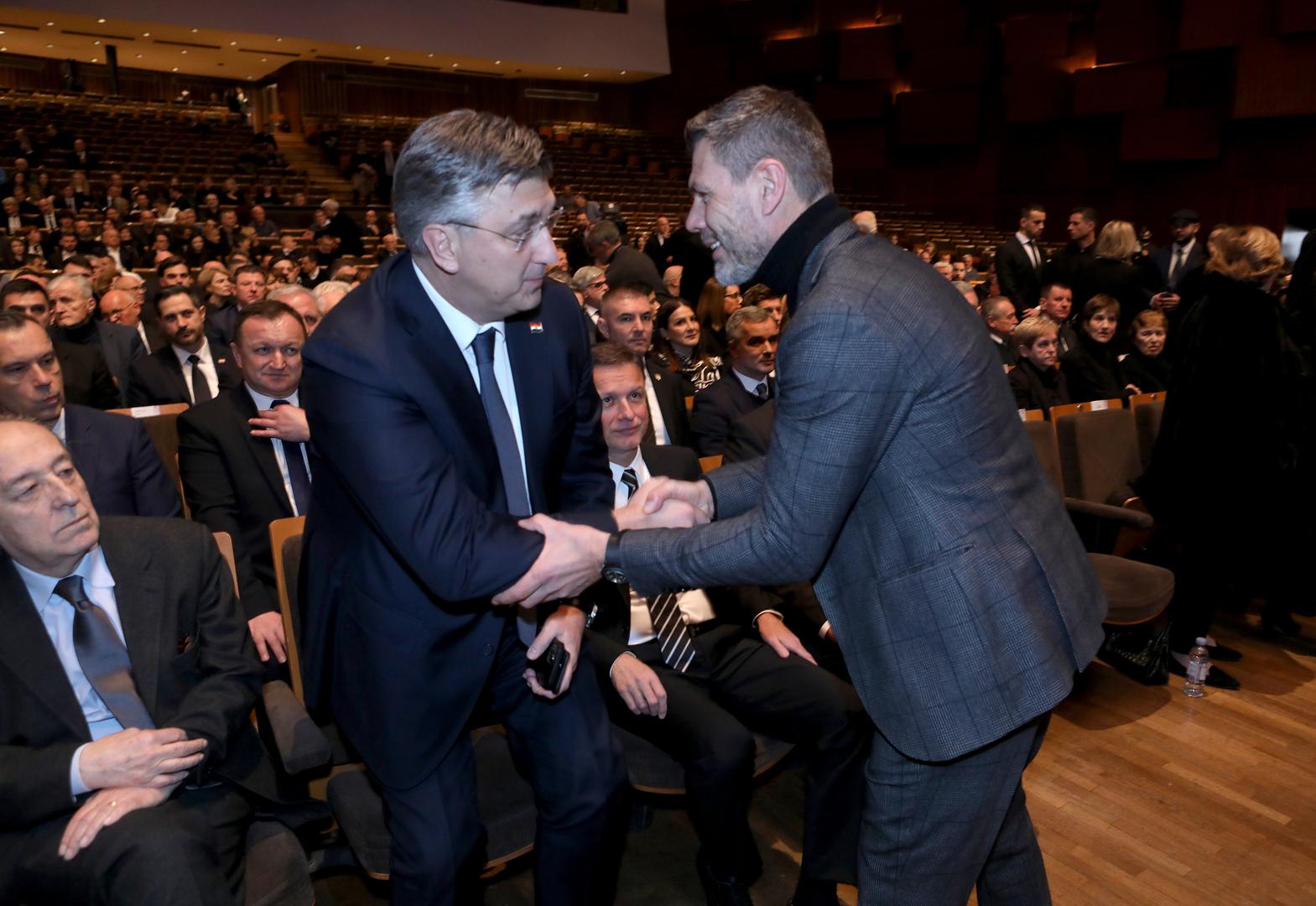 15.02.2023., Zagreb - U KD Vatroslav Lisinski odrzana je komemoracija za Miroslava Ciru Blazevica. Andrej Plenkovic, Zvonimir Boban Photo: Robert Anic/PIXSELL