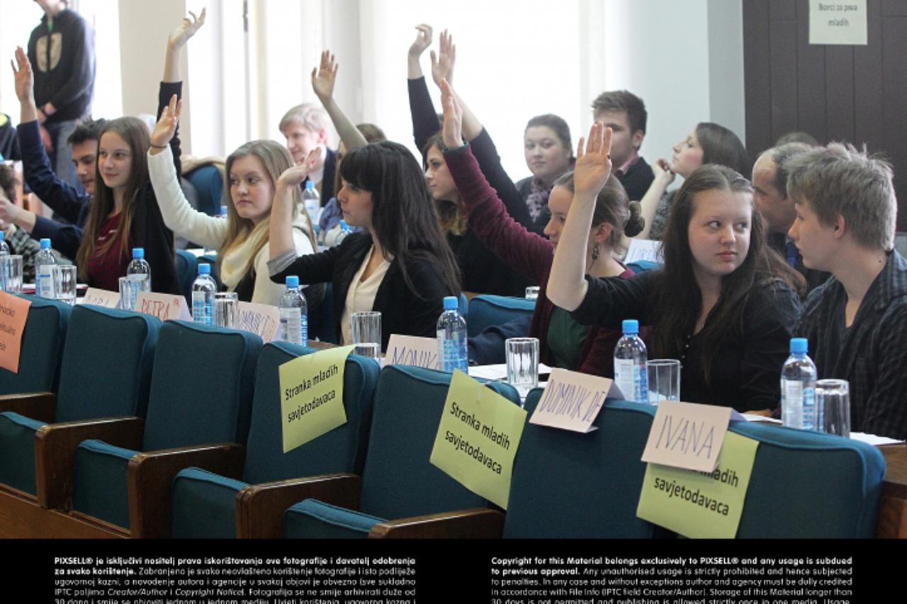 '18.02.2013., Koprivnica - Ucenici Gimnazije Fran Galovic simulirali su sjednicu Gradskog vijeca.  Photo: Marijan Susenj/PIXSELL'