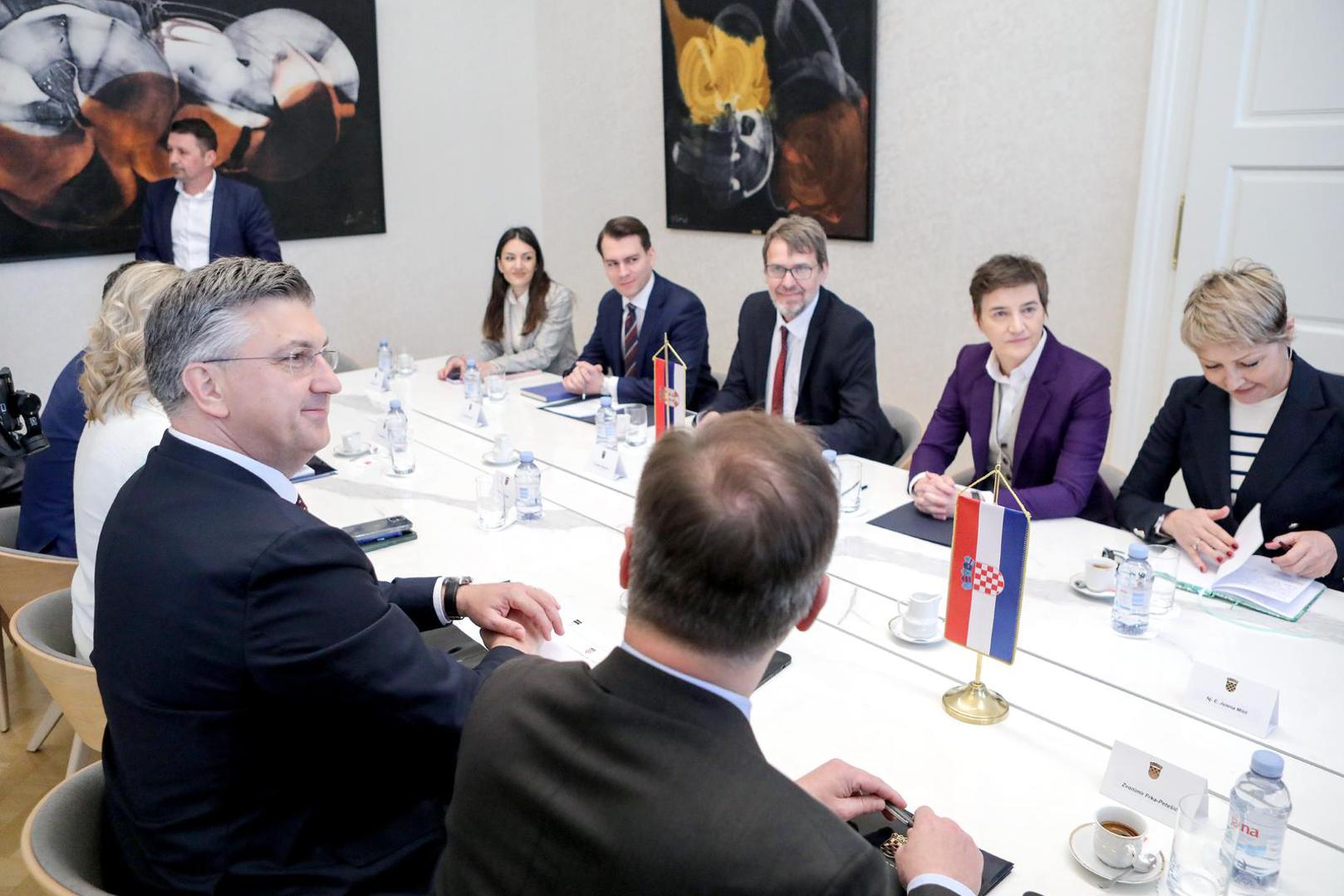 30.04.2023., Zagreb - Predsjednik Vlade Hrvatske Andrej Plenkovic sastao se s predsjednicom Vlade Srbije Anom Brnabic u Banskim dvorima. Photo: Zeljko Hladika/PIXSELL