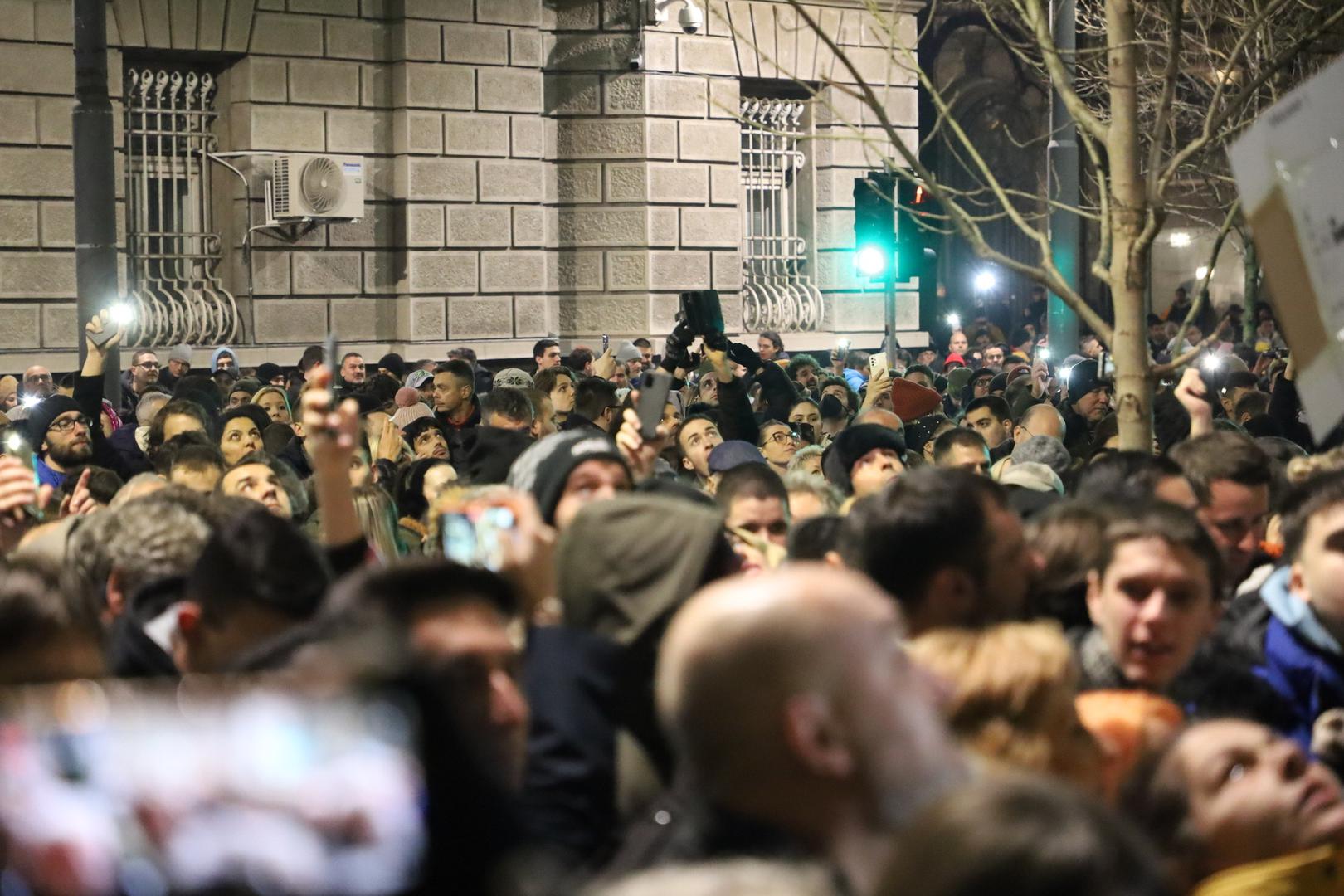 18, December, 2023, Belgrade - In front of the headquarters of the Republic Election Commission in Kralja Milan Street, a protest organized by the coalition "Serbia against violence" is underway due to the "stealing of the citizens' electoral will".  Photo: Katarina Drajic/ATAImages

18, decembar, 2023, Beograd - Ispred sedista Republicke izborne komisije u Ulici kralja Milana u toku je protest koji je organizovala koalicija "Srbija protiv nasilja" zbog "kradje izborne volje gradjana". Photo: Katarina Drajic/ATAImages Photo: Katarina Drajic/ATAImages/PIXSELL