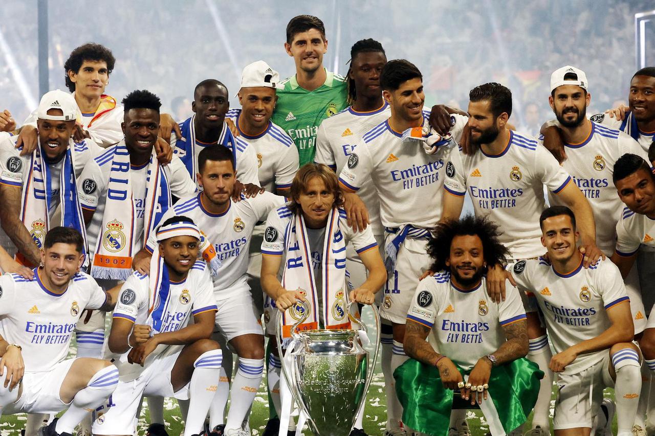 Real Madrid celebrate winning the Champions League Final