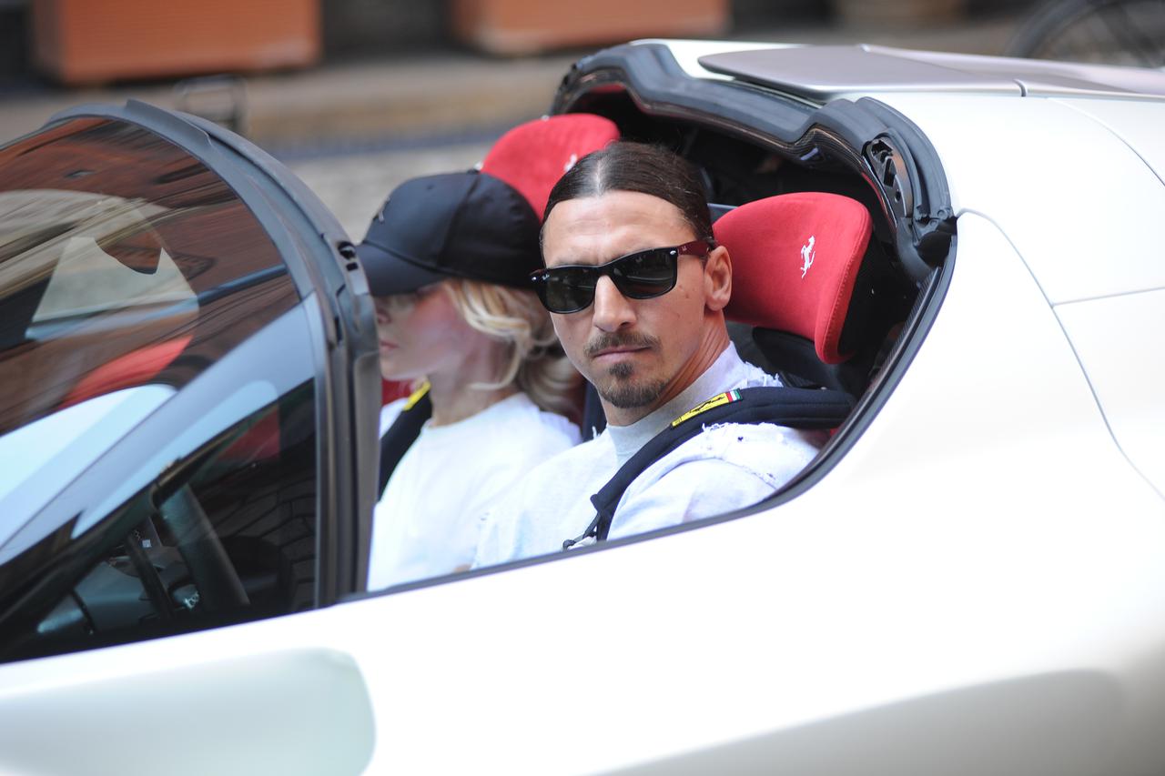 Milan, Zlatan Ibrahimovic with his wife Helena and their white Ferrari