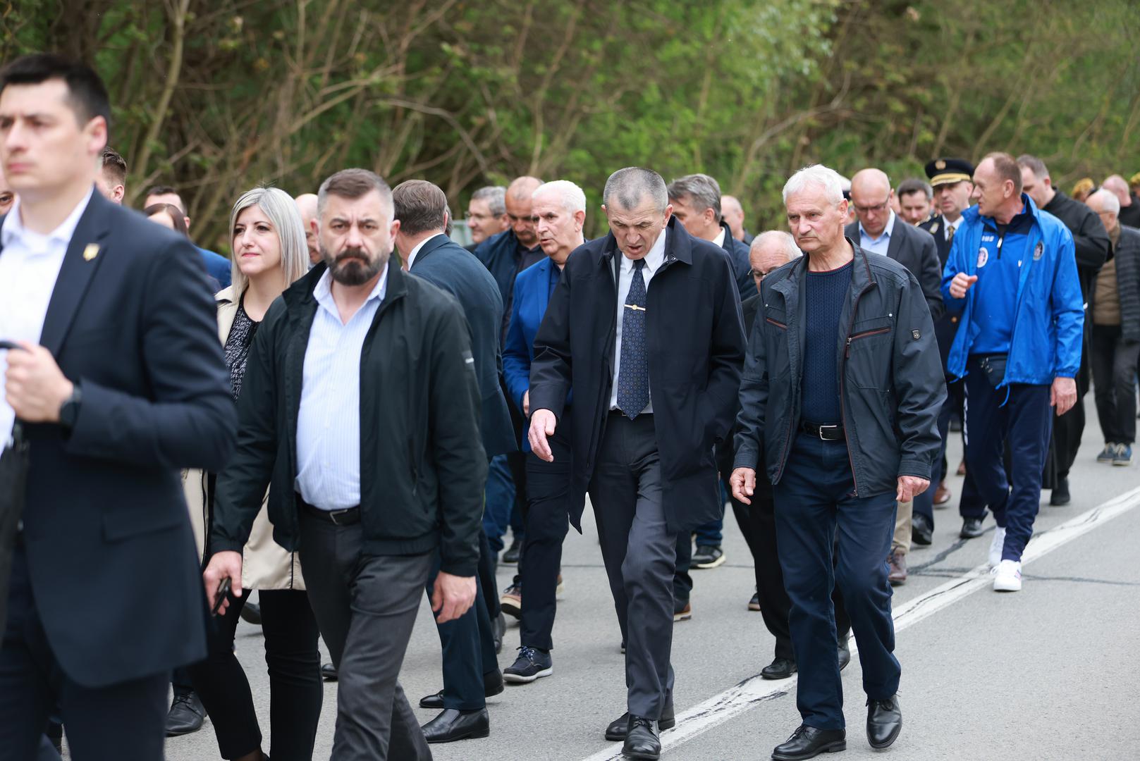 03.04.2024., Belisce - Od Mosta 107. brigade Hrvatske vojske do spomenika poginulim pripadnicima 107. brigade Hrvatske vojske, predsjednik Republike i vrhovni zapovjednik Oruzanih snaga Republike Hrvatske Zoran Milanovic sudjelovao je u svecanom mimohodu povodom 32. obljetnice najvece vojno redarstvene akcije 107. brigade HV-a – Operacije Baranja. Photo: Davor Javorovic/PIXSELL