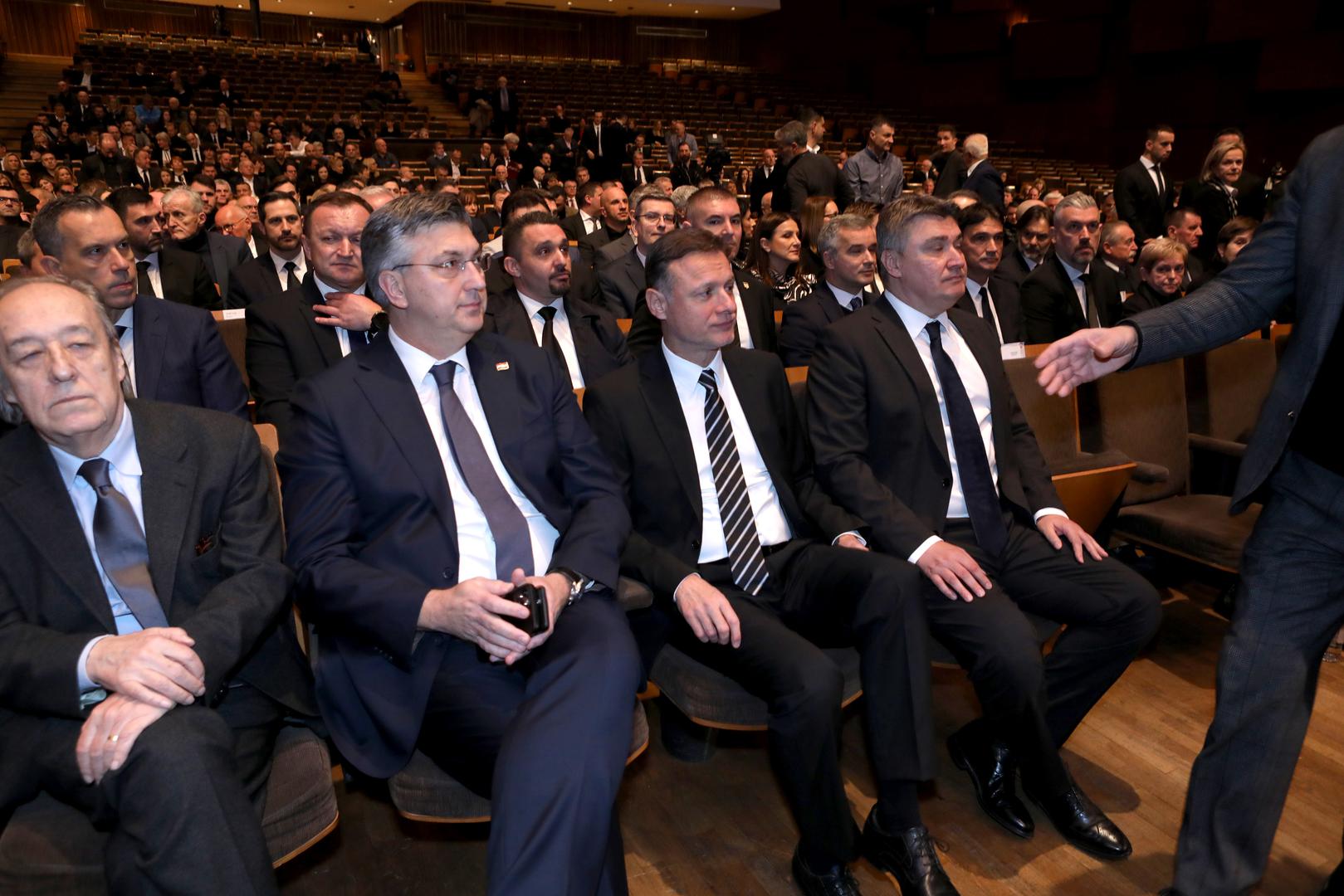 15.02.2023., Zagreb - U KD Vatroslav Lisinski odrzana je komemoracija za Miroslava Ciru Blazevica. Furio Radin, Andrej Plenkovic, Gordan Jandrokovic, Zoran Milanovic Photo: Robert Anic/PIXSELL