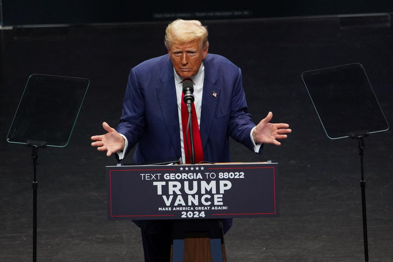 Former U.S. President Donald Trump holds a campaign event at the Johnny Mercer Theatre Civic Center in Savannah