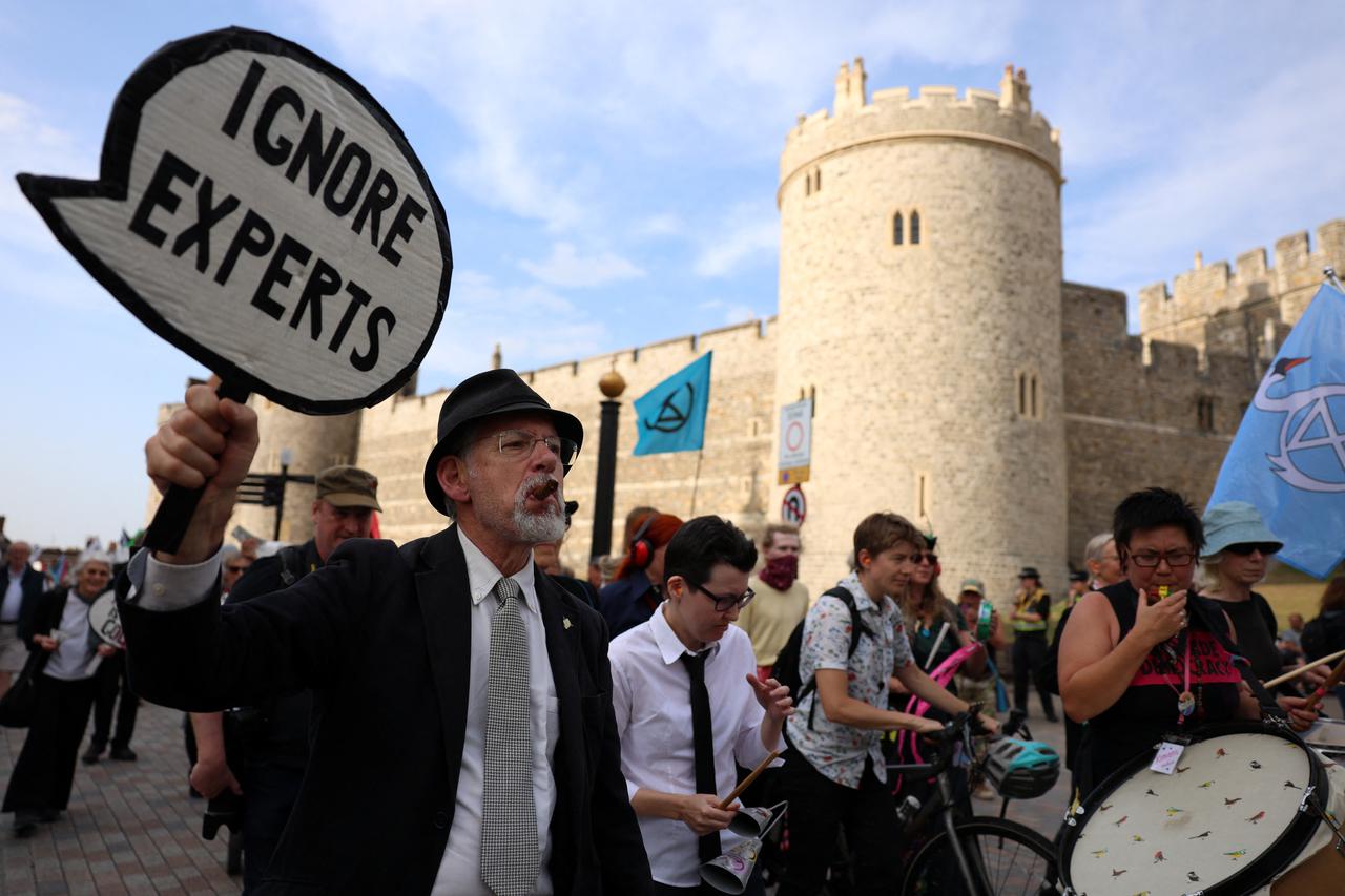 Activists of "Extinction Rebellion" (XR) attend a protest, in Windsor