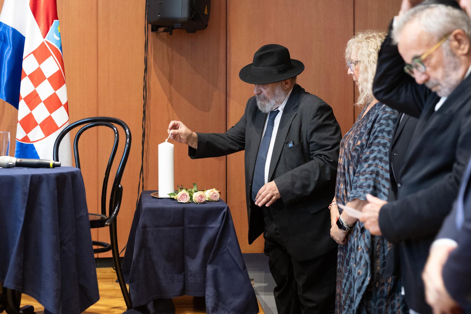 03.09.2024., Zagreb - U Zidovskoj opcini Zagreb odrzana je ceremonija predaje odlikovanja i titule Pravednika medju narodima koju dodjeljuje Jad Vasem - Svjetski centar za sjecanje na Holokaust, pokojnom Ljudevitu Vrancicu koji je spasio Theodoru Basch Klayman tijekom Holokausta, a kasnije ju je usvojio kao vlastitu kcer. Odlikovanje je preuzela Theodora Basch Klayman. 
 Photo: Davor Puklavec/PIXSELL