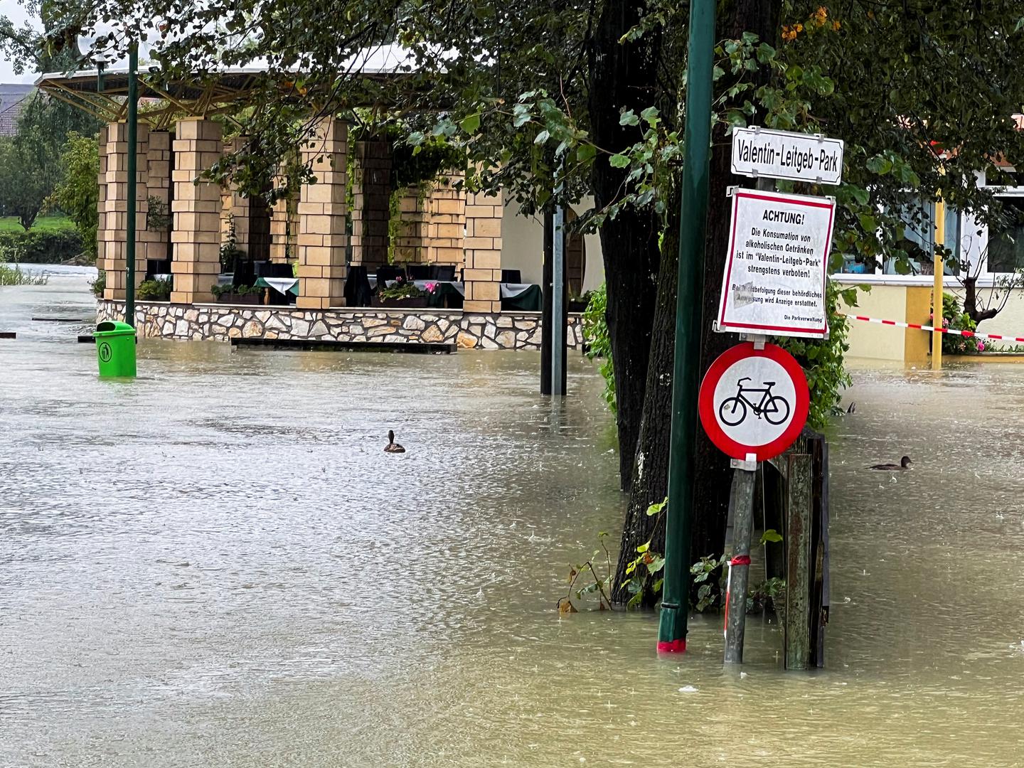 A view of a flooded road following heavy rainfall in Kuehnsdorf, Austria, August 5, 2023. REUTERS/Louisa Off Photo: LOUISA OFF/REUTERS